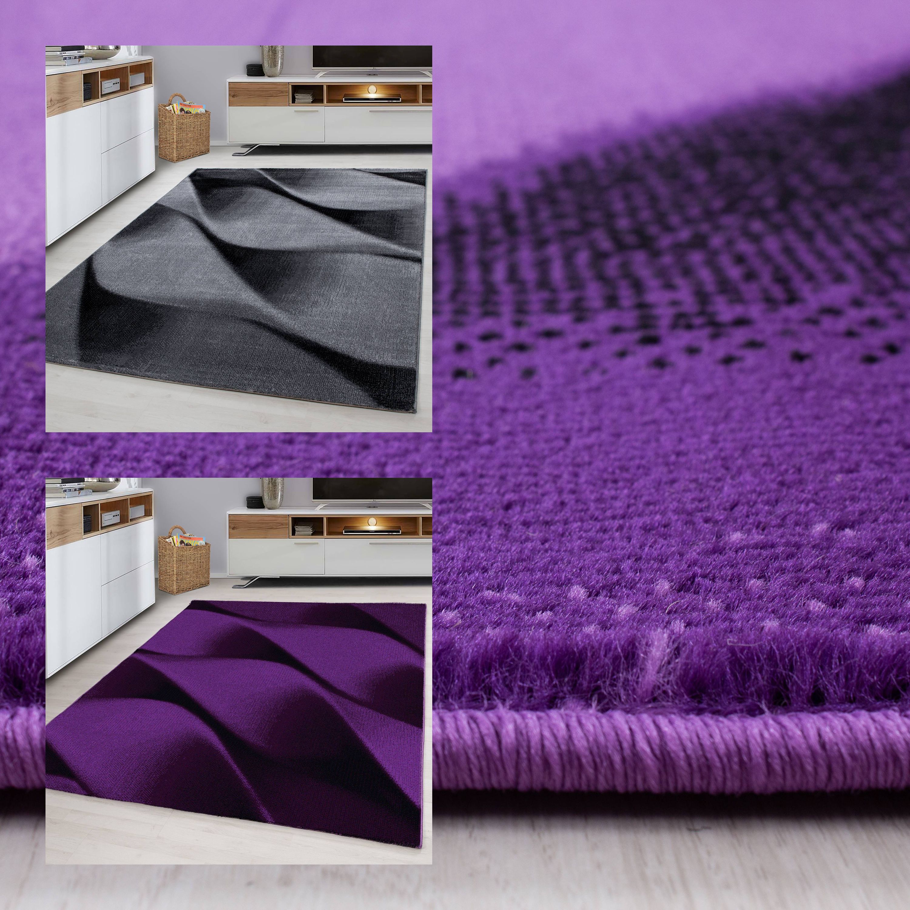 Wunderschöne Teppich modern Designer Wohnzimmer Kariert Muster Lila, Schwarz