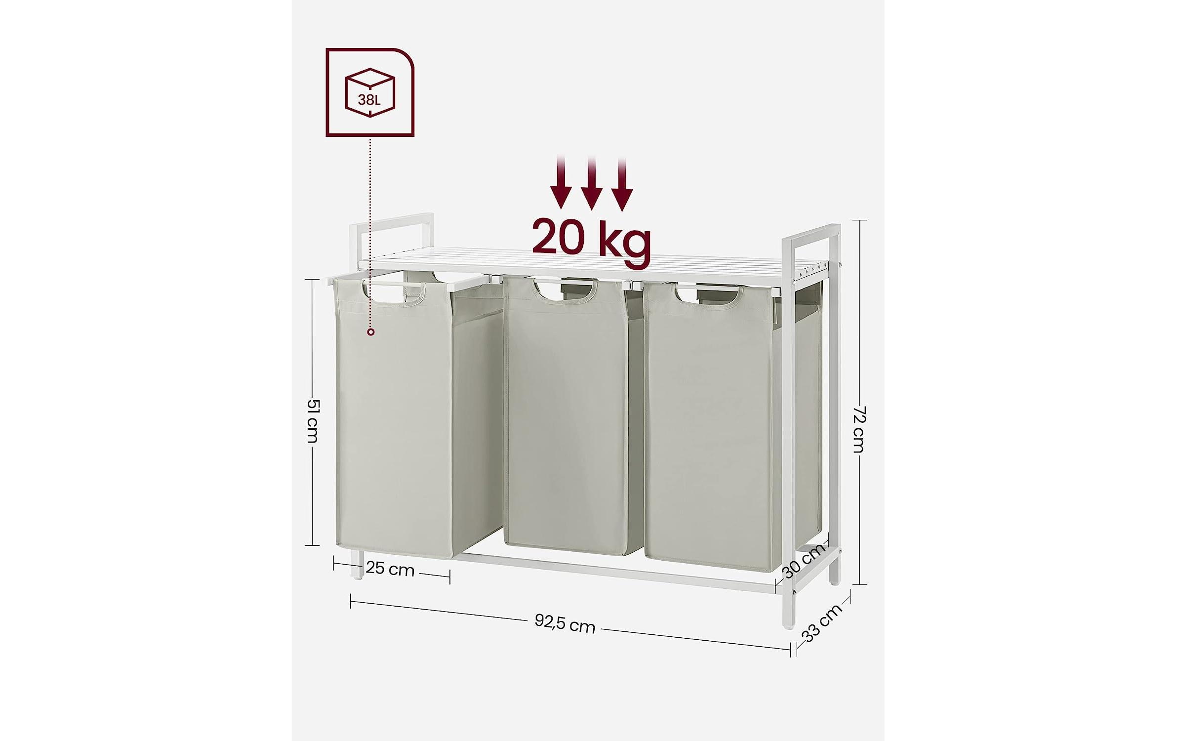 Wäschekorb mit Ablage 3 x 38 l, WeissWäschesammler