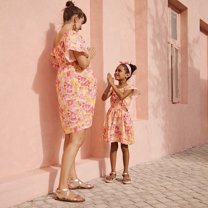 Robe manches courtes en seersucker imprimé floral pour fille - Multicolore