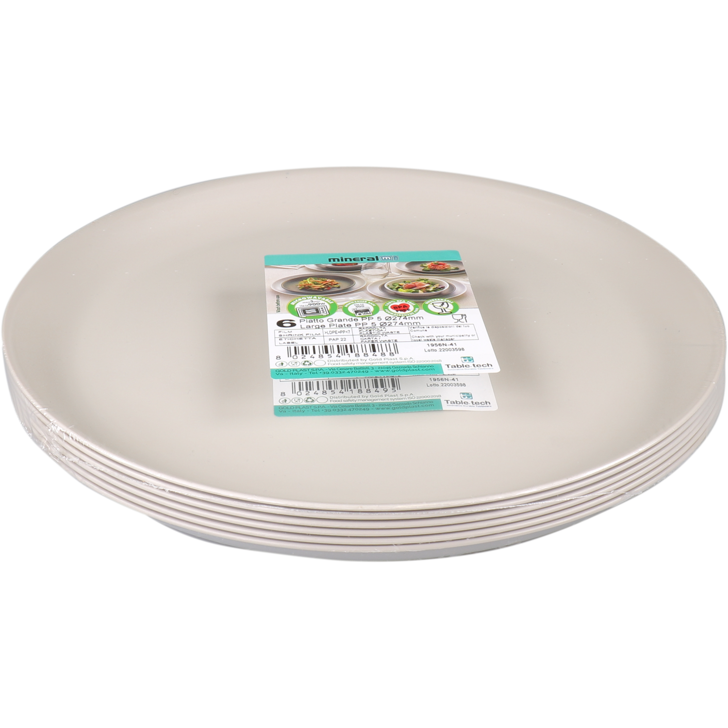 Goldplast Bord, Mineral, reusable, onbreekbaar, rond, 1-vaks, pP, Ø27.5cm, taupe