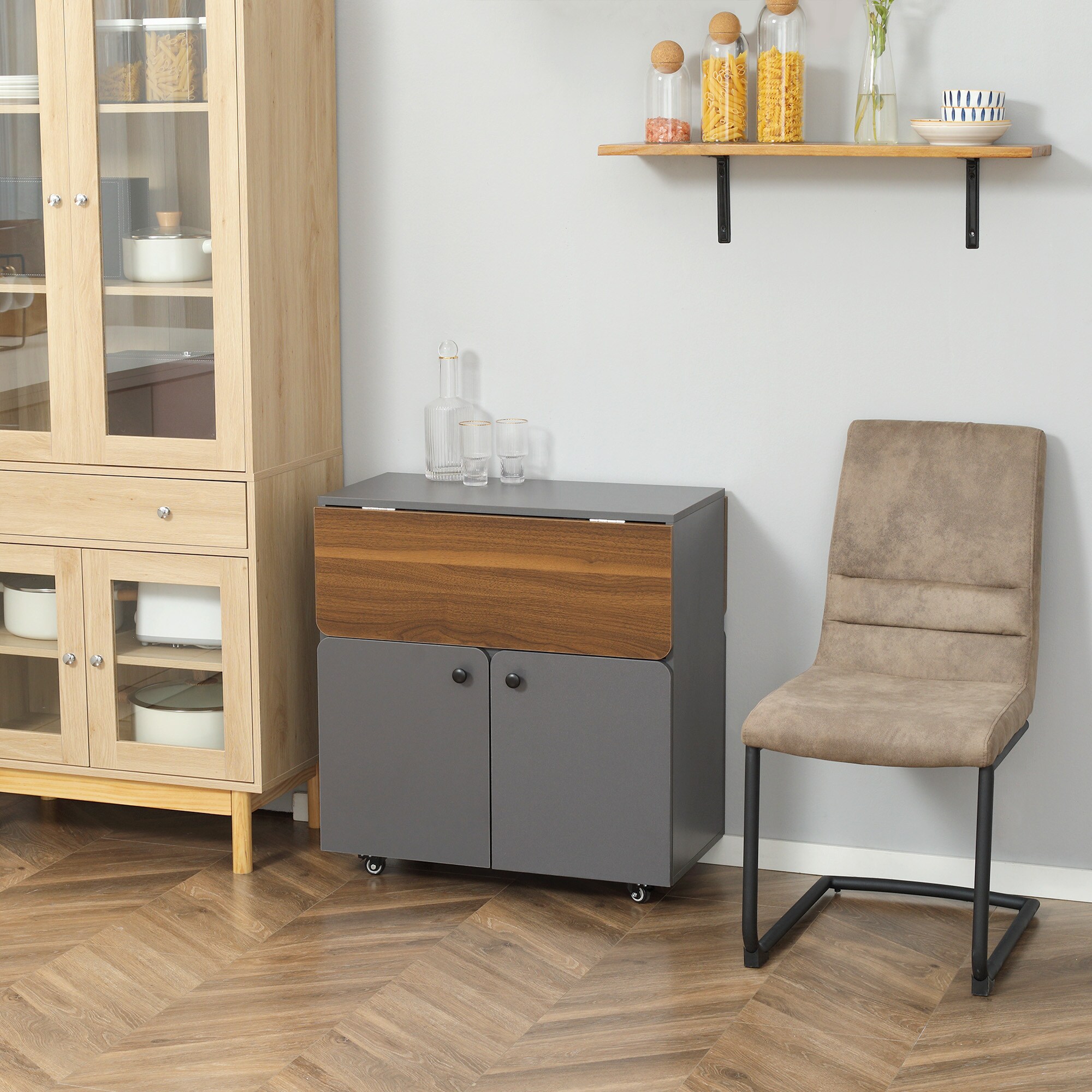 HOMCOM Klapptisch mit 2 umklappbaren Tischseiten grau, natur 70L x 83B x 75H cm