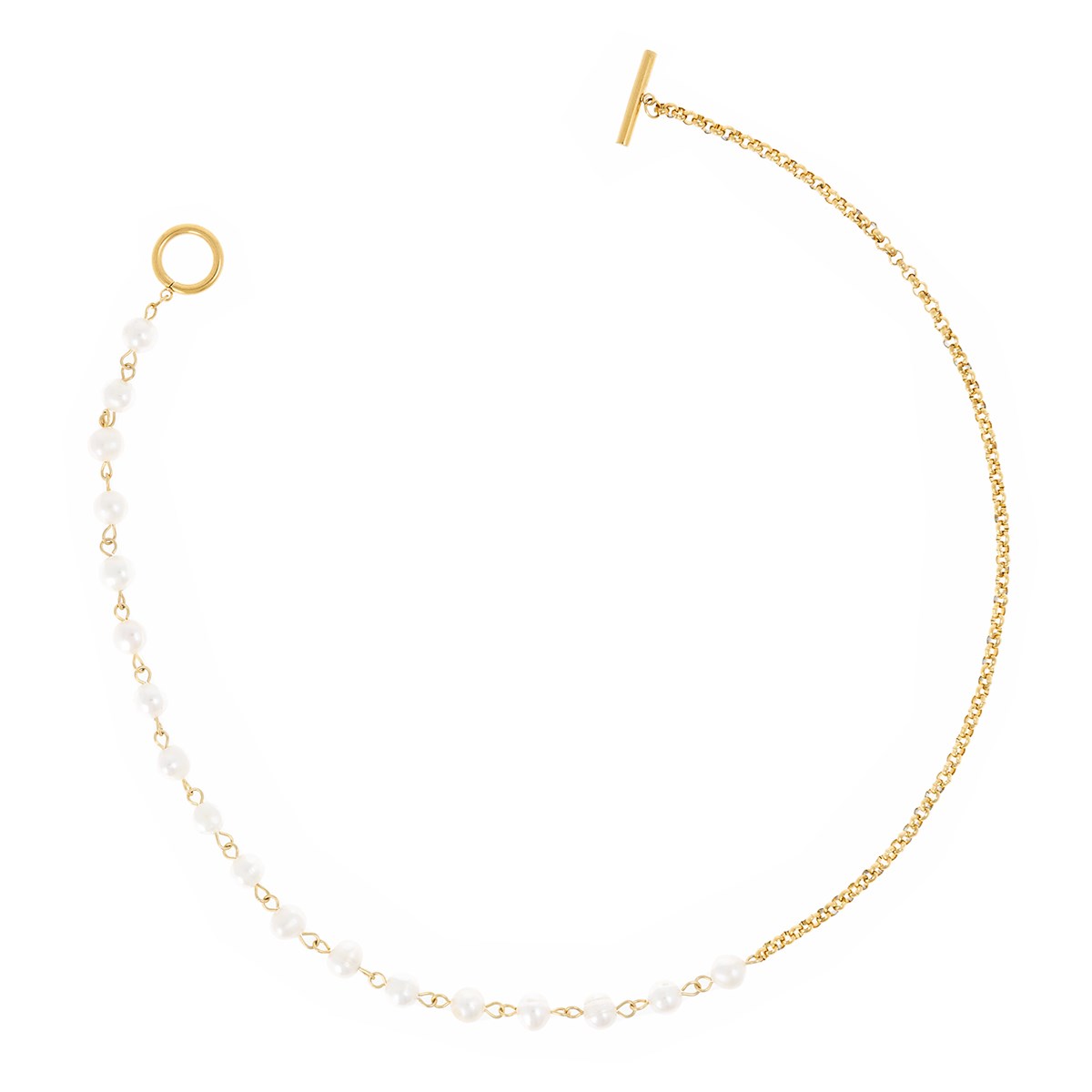 Collier acier jaune 40+5cm avec perle d'eau douce