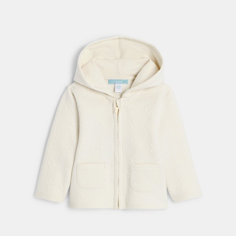 Sweat zippé molleton à capuche effet piqué blanc bébé fille Blanc