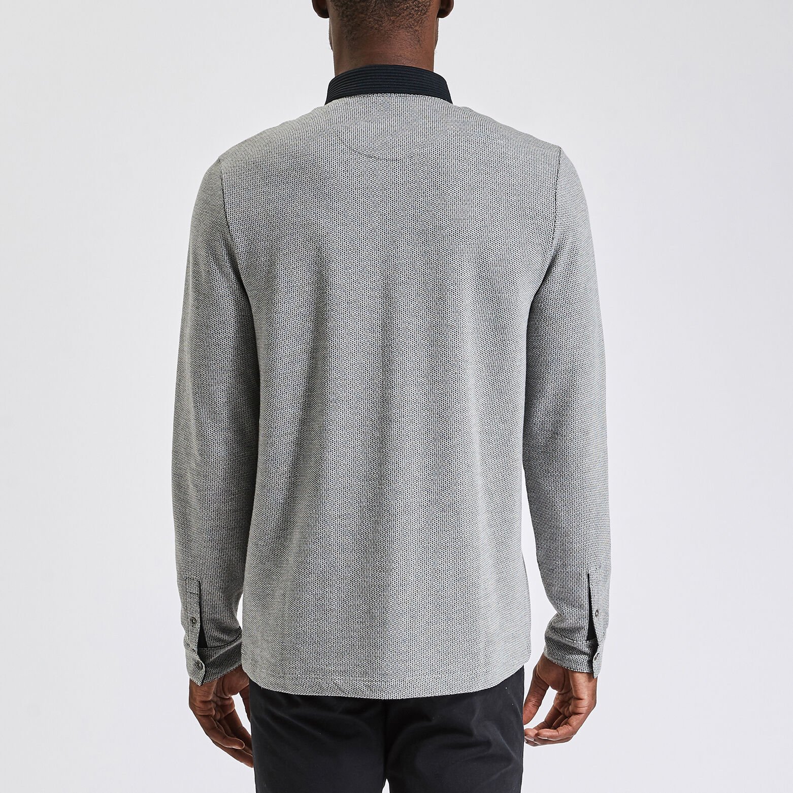 Polo manches longues jacquard à col fantaisie Gris moyen