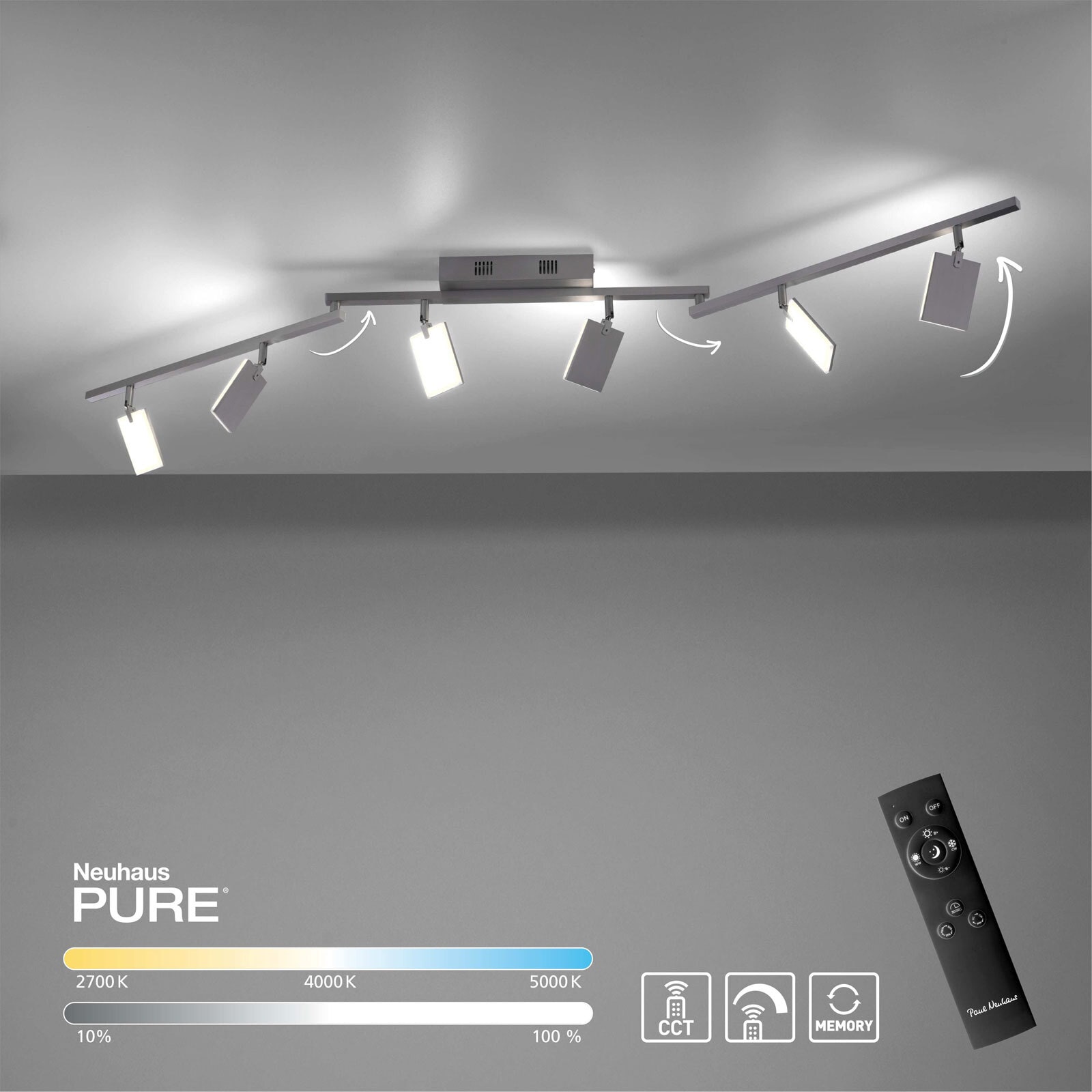 Paul Neuhaus LED Deckenlampe mit 6 Spots PURE-MIRA alufarbig