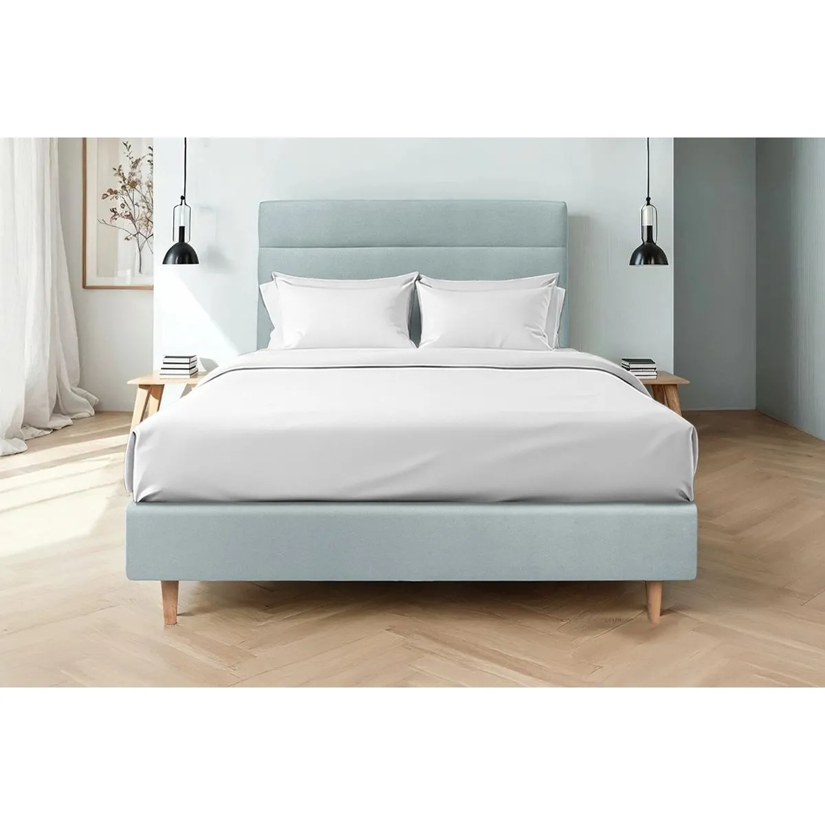 Lit Sommeil de plomb 135x190cm - Tête lignes Gris bleuté