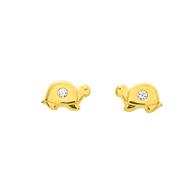 Boucles d'oreilles enfant - Oxyde de zirconium - Or 18 Carats - Tortue