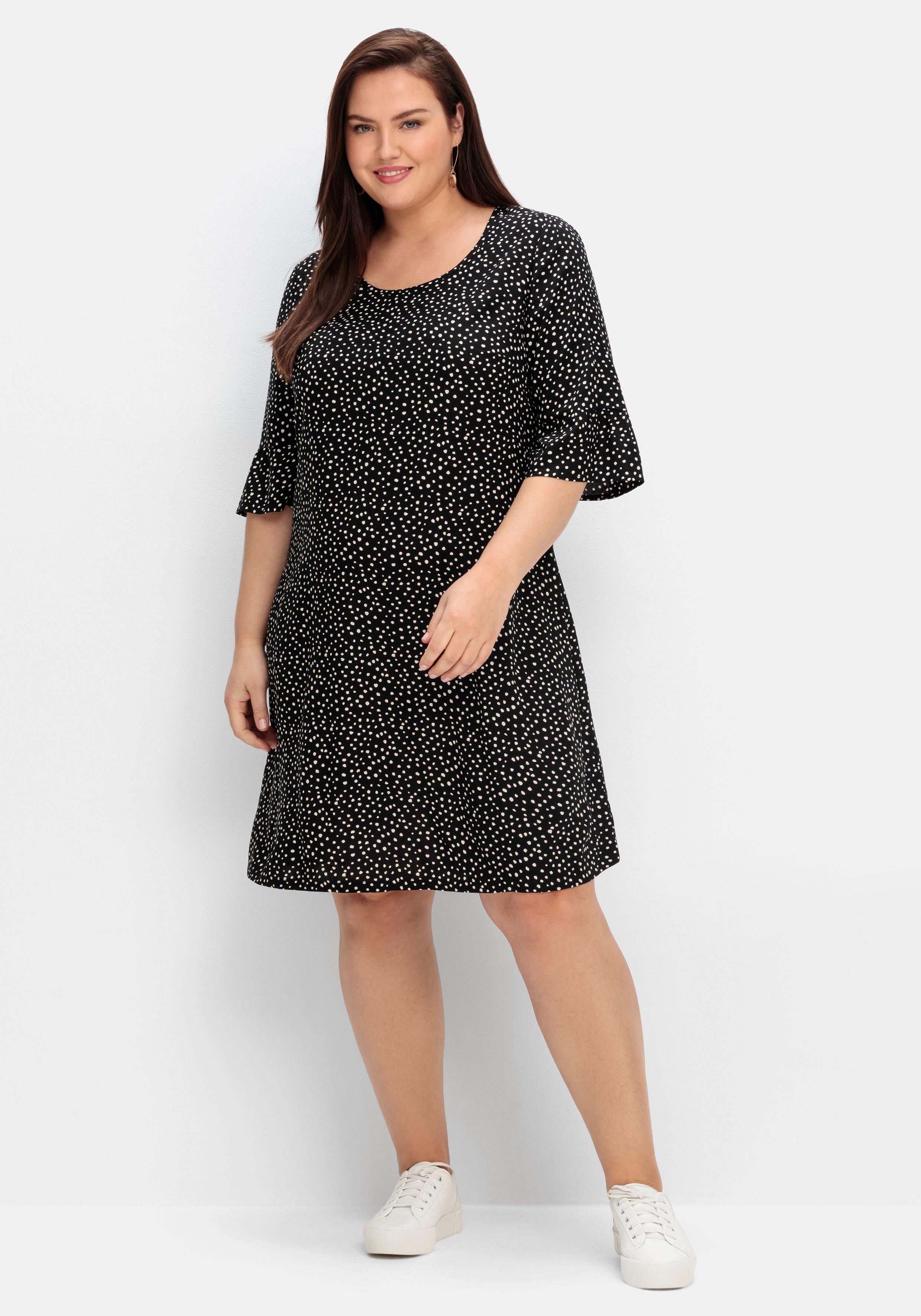 Kurzes Kleid mit 3/4-Arm und Pünktchendruck