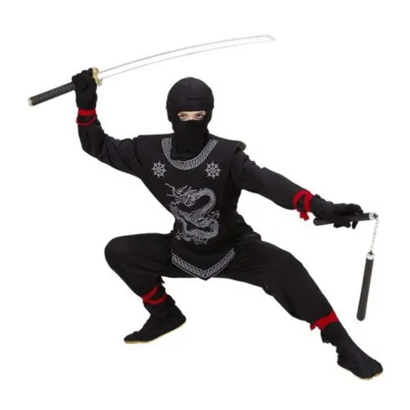 Widmann 74528 Kinderkostüm Black Ninja, Gr. 158, Anzug und Maske