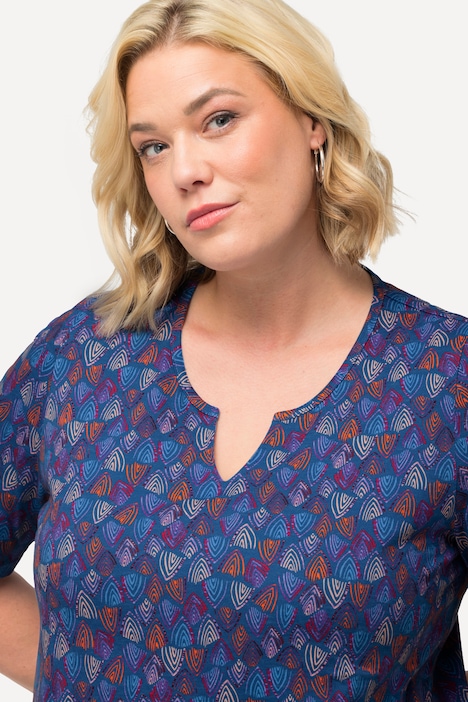 Longshirt, Dreiecksmuster, Tunika-Ausschnitt, Halbarm