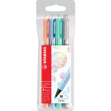 Filzschreiber - STABILO pointMax - 4er Pack - Pastellfarben - kobaltblau hell, eisgrün, hellrosa, hellgrau