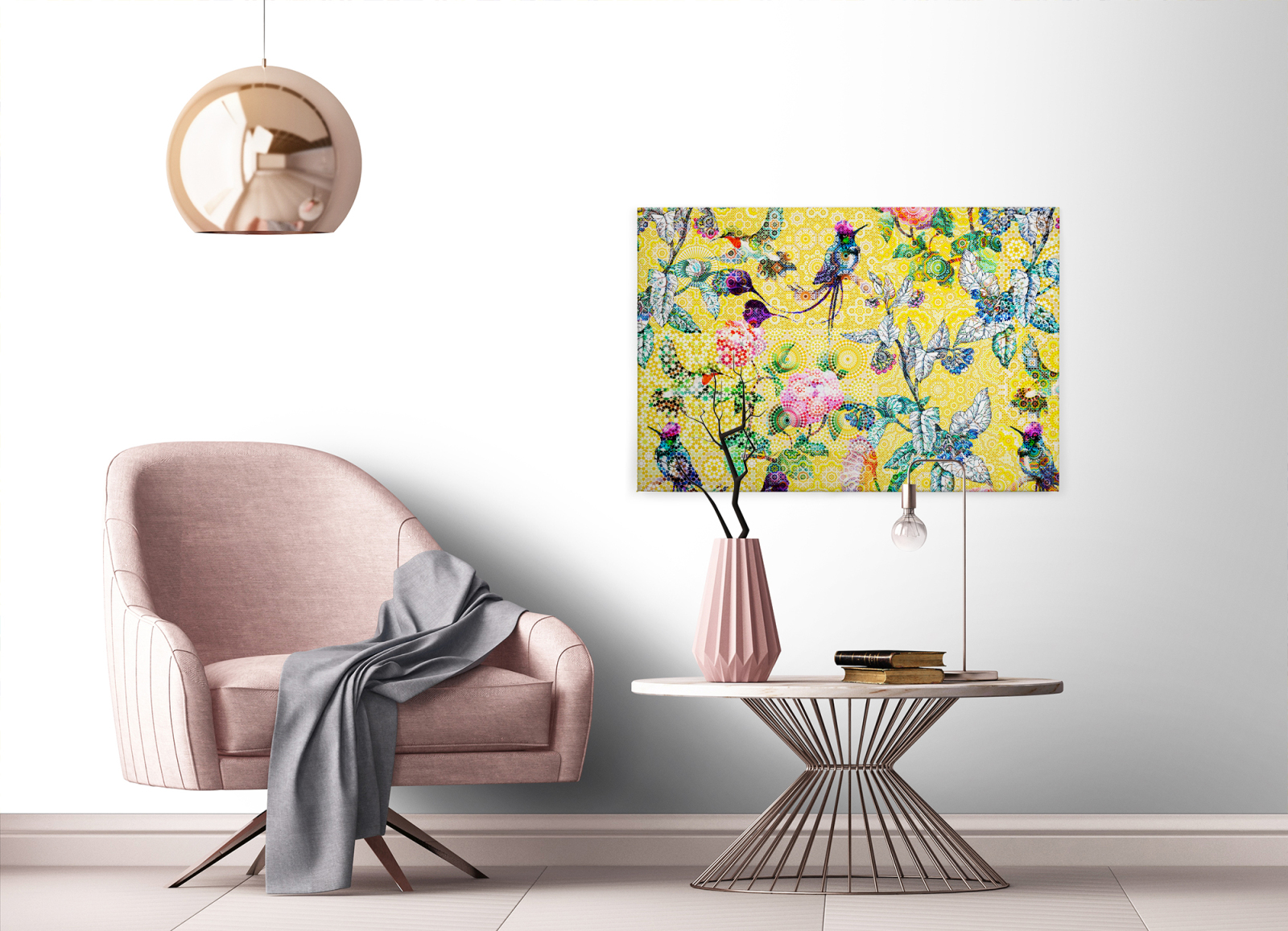 Leinwandbild VÖGEL - gelb - 90x60 cm