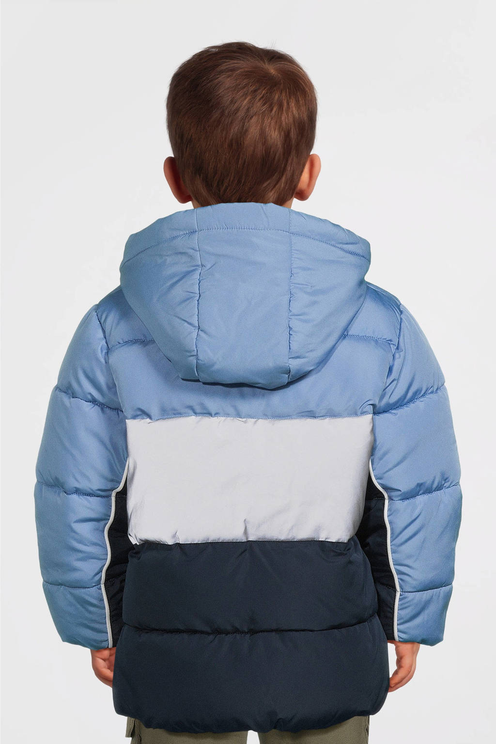 NAME IT gewatteerde winterjas NMMMAY donkerblauw/grijs/lichtblauw