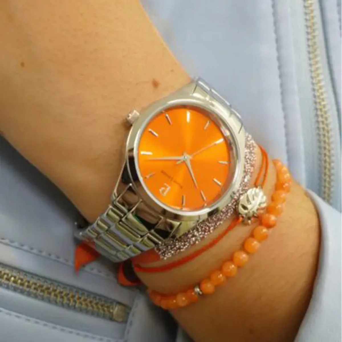 Coffret femme ROXANE Cadran orange bracelet acierPierre Lannier x Les Interchangeables Edition Limitée