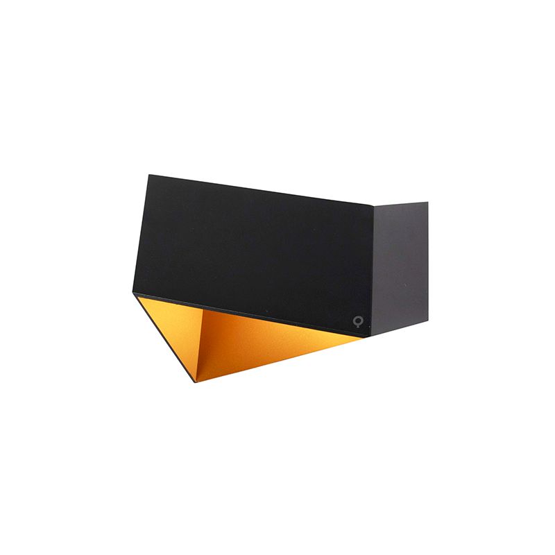 Design wandlamp zwart met gouden binnenkant - Fold
