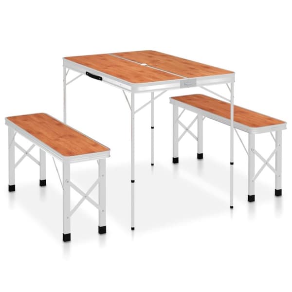 vidaXL Sammenleggbart campingbord med 2 benker aluminium brun