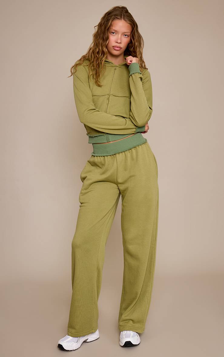 Kaki Pantalon De Jogging Droit À Taille Usée