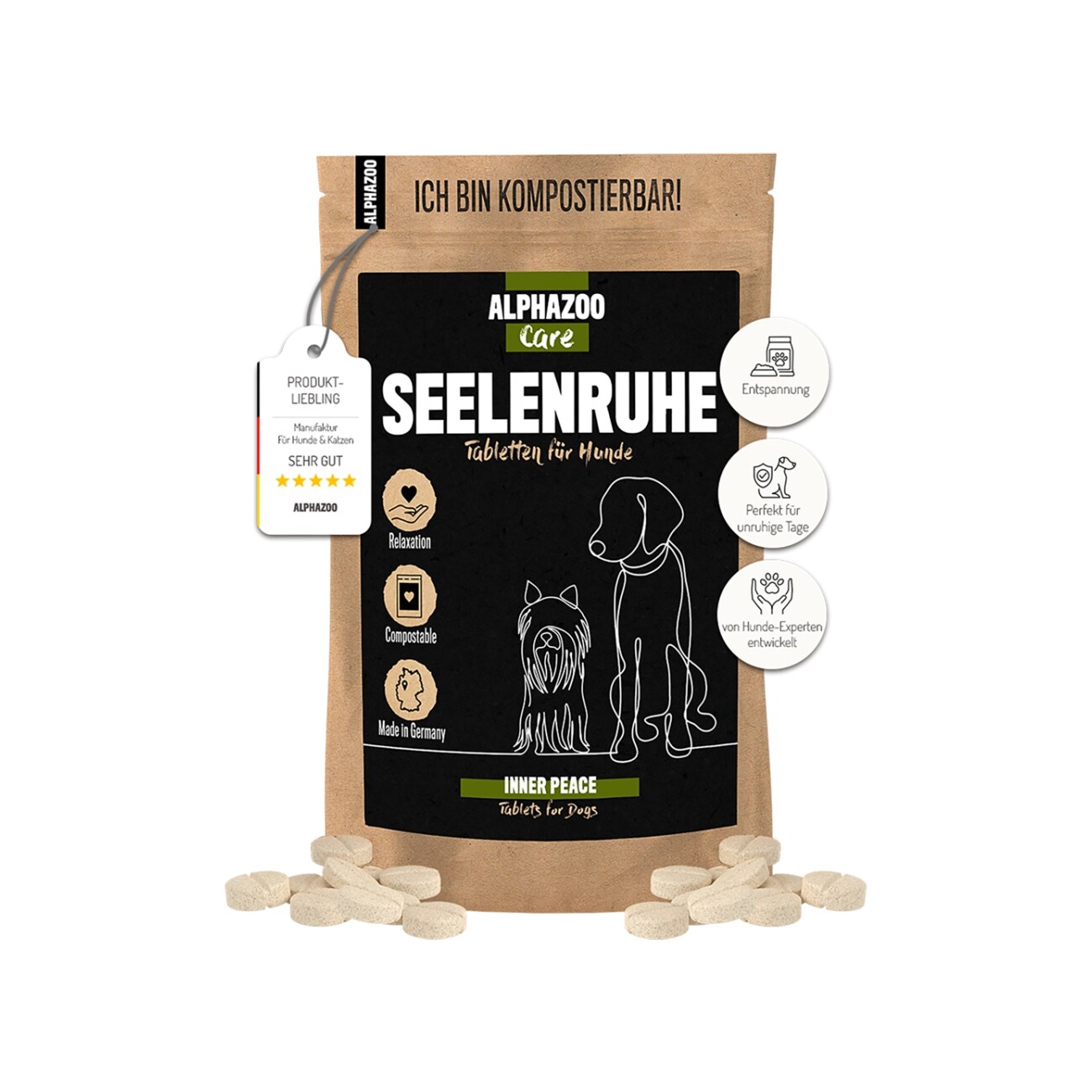 ALPHAZOO Seelenruhe Anti-Stress Tabletten für Hunde 75 g