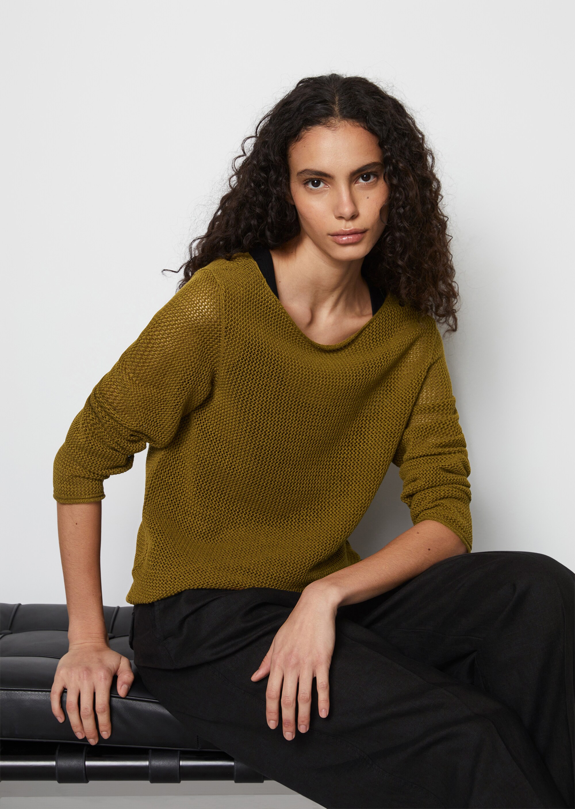 Netzpullover regularaus Leinen-Baumwolle-Mix