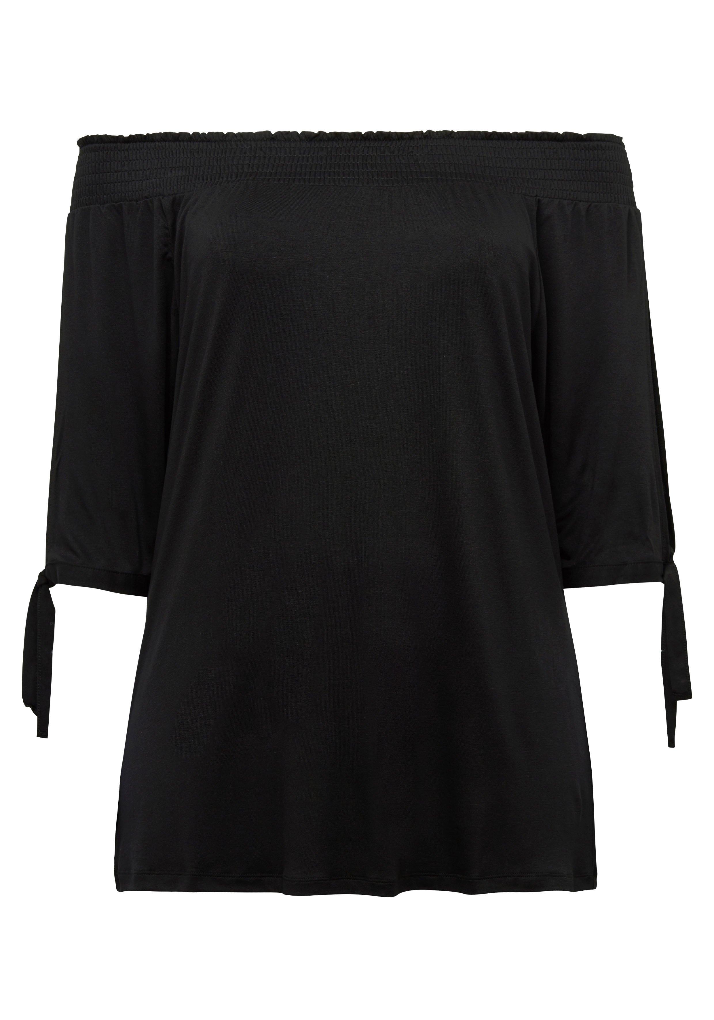 Carmenshirt mit Smokeinsatz und längerem Halbarm