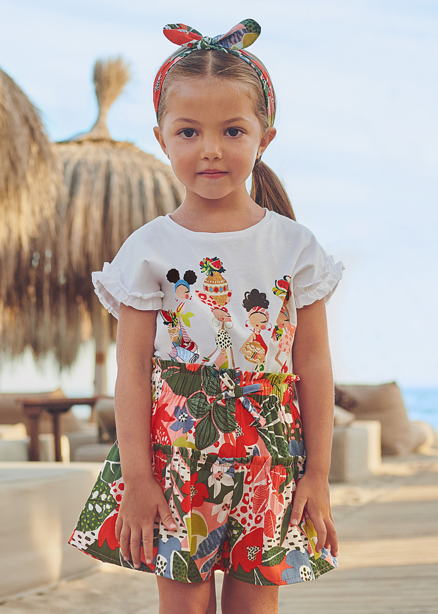 Calças-saia estampadas para meninas