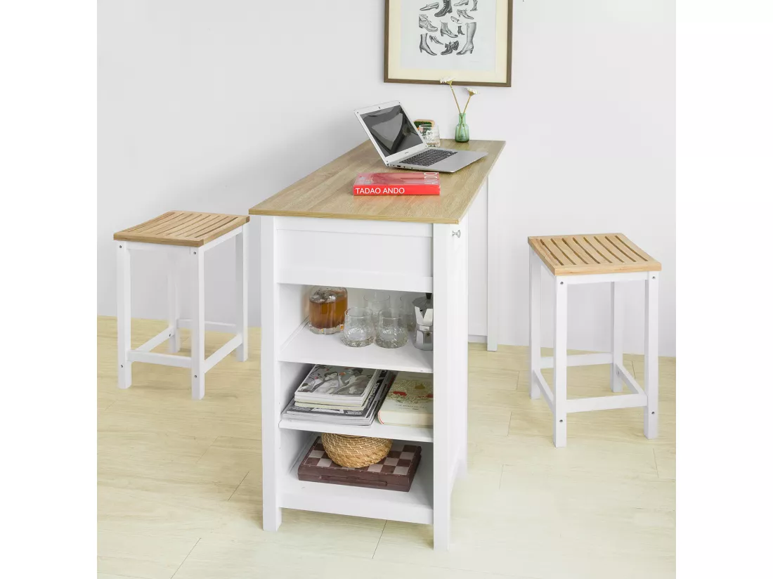Table Haute De Bar Table De Cuisine Mange-debout– Blanc Lxlxh 120x55x90 cm, Fwt64-wn