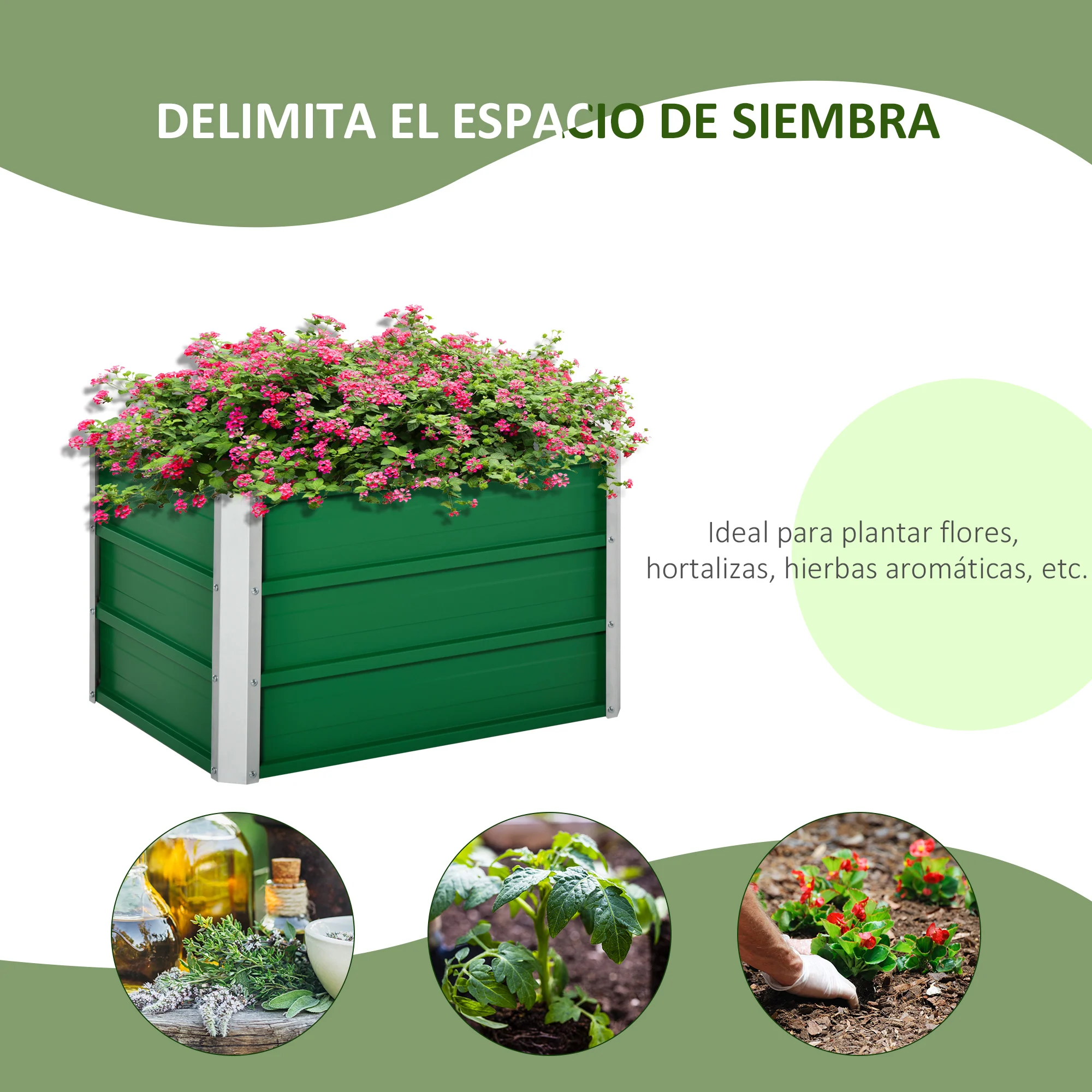 Canteiro Elevado de Aço Outsunny com Luvas, Vaso Retangular para Jardim Urbano, Ideal para Cultivo de Plantas e Flores em Terraços e Varandas, 66x47x40 cm, Verde