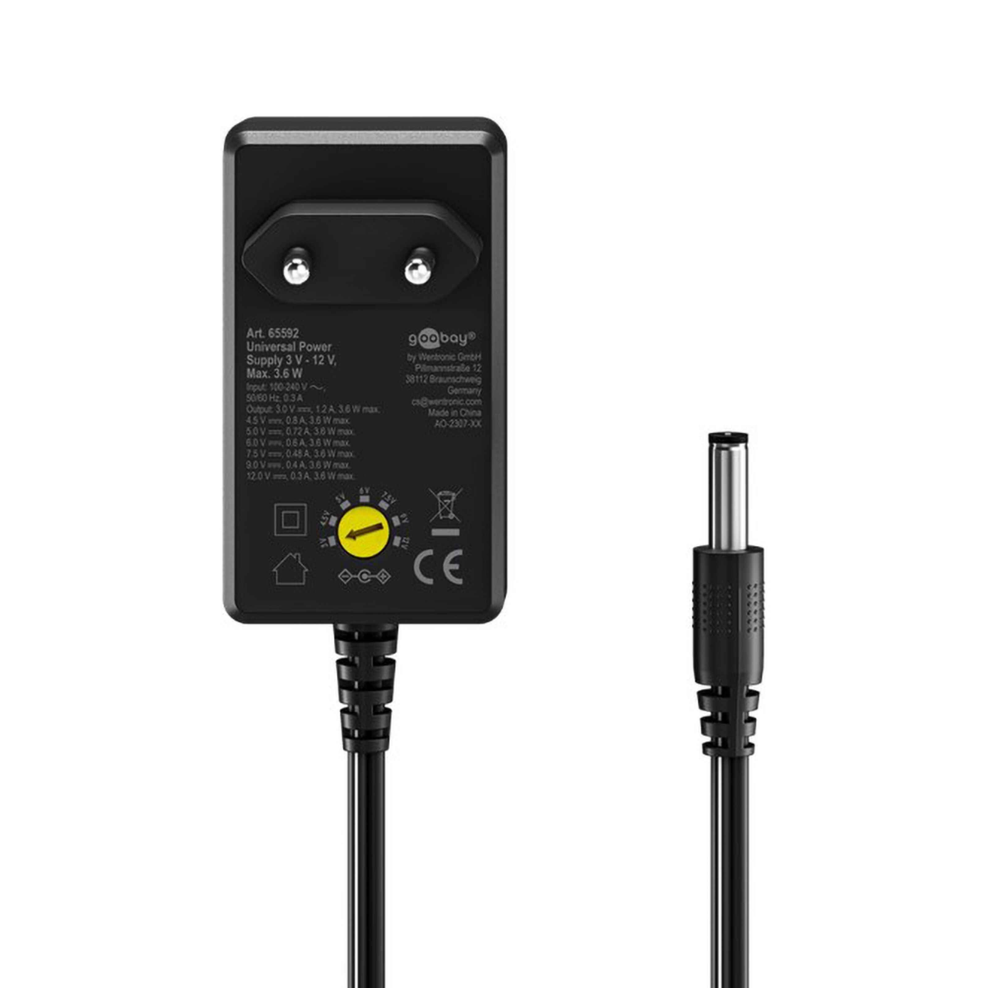 Justerbar strømadapter 3–12 V (DC) 3,6 W