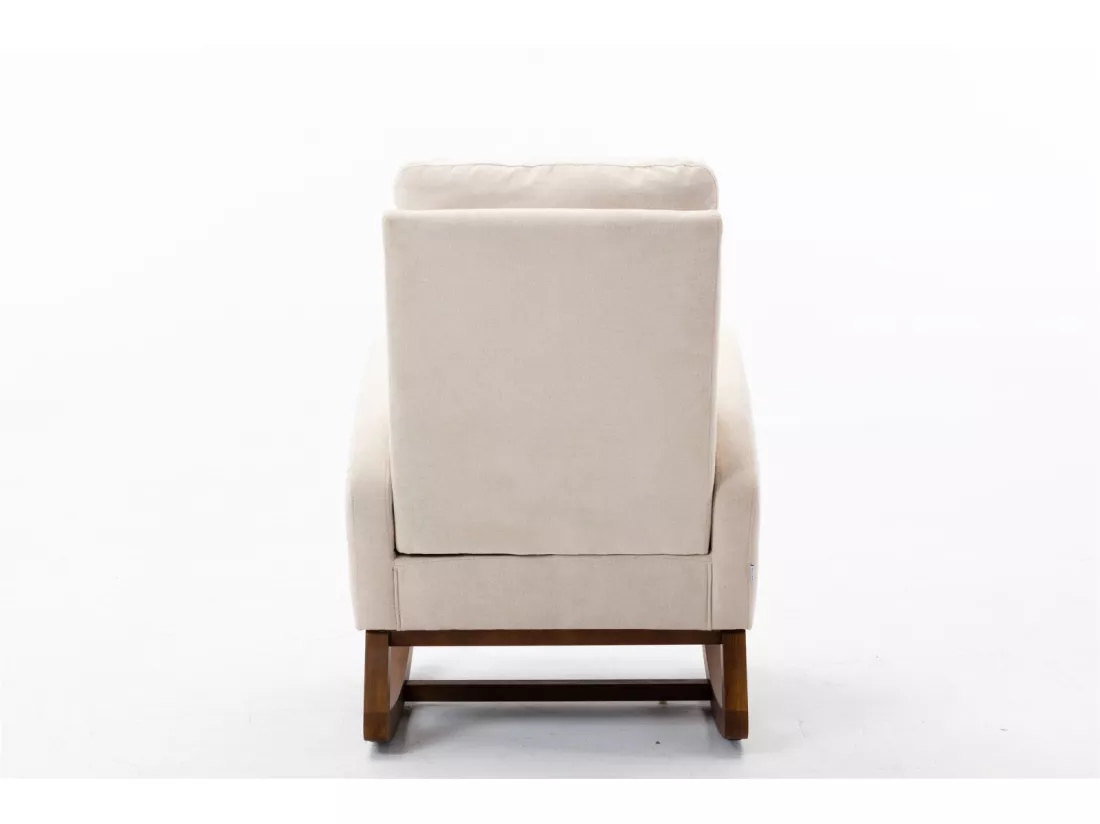 Fauteuil à Bascule - Rocking chair - Dossier Capitonné Pieds en Bois - Style Scandinave - Beige