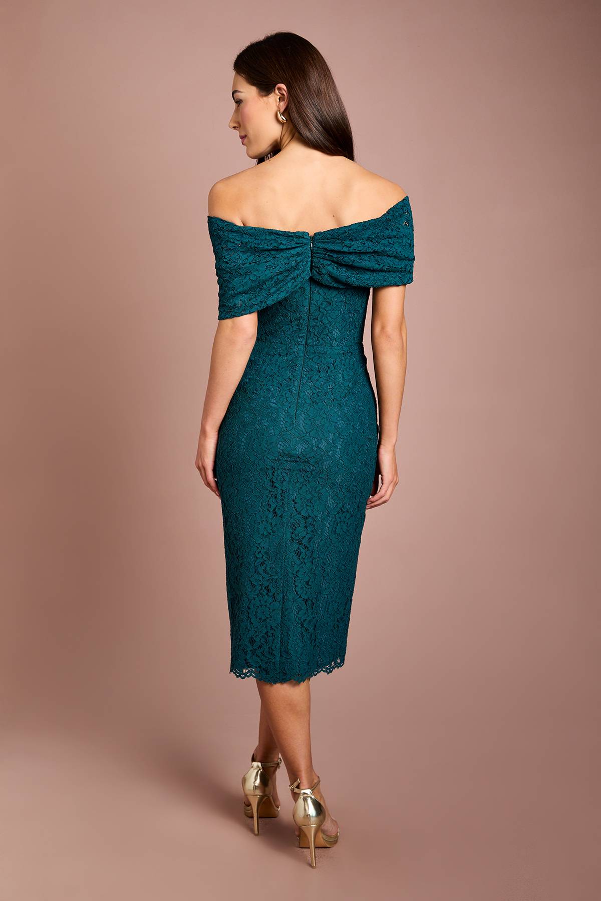 Coast Robe Crayon Midi En Dentelle À Épaules Dénudées
