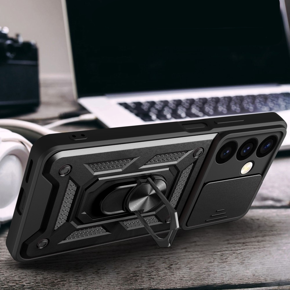 Samsung Galaxy S24 Hybrid Outdoor Hardcase Hülle mit Cam-Slider   Magnetischer Kickstand - Schwarz