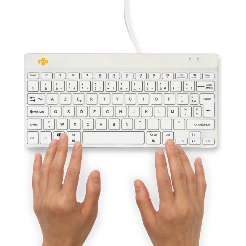 R-Go Tools Clavier ergonomique R-Go Compact Break, clavier compact avec logiciel de pause,AZERTY (FR), Filaire, blanc