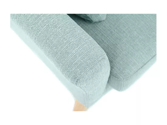 Canapé scandinave déhoussable 3 places en tissu vert lagon et bois clair OSLO