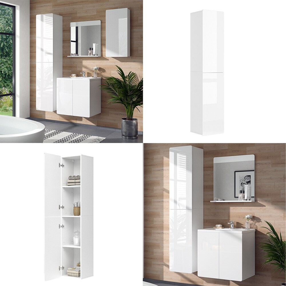 Vicco Hochschrank Baschrank Badezimmerschrank Izan Weiß Badmöbel 180x40 cm HGL