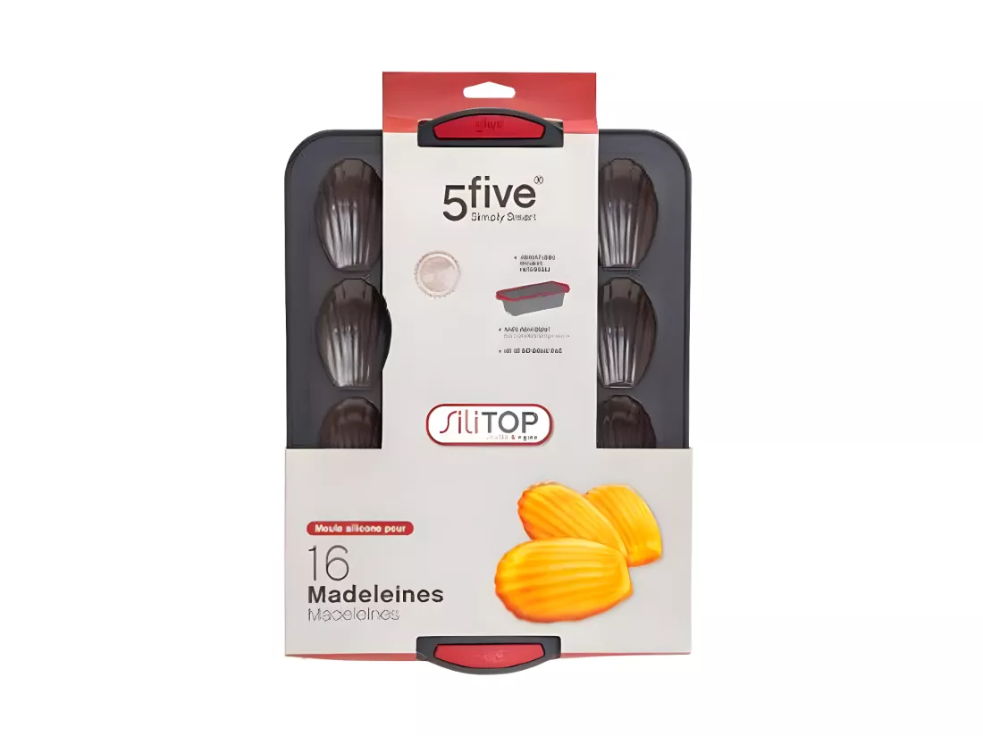 Moule en silicone - 16 madeleines - L 23,5 x l 33 x H 1 cm - Gris