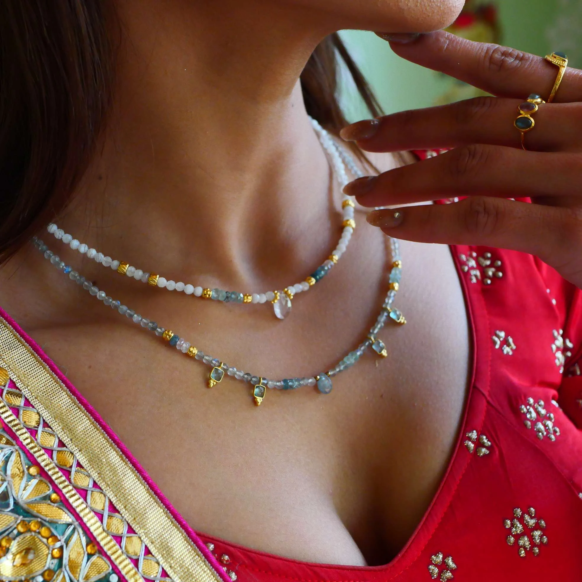 KASHI - Collier aigue marine, apatite, morganite et labradorite | Multicolore