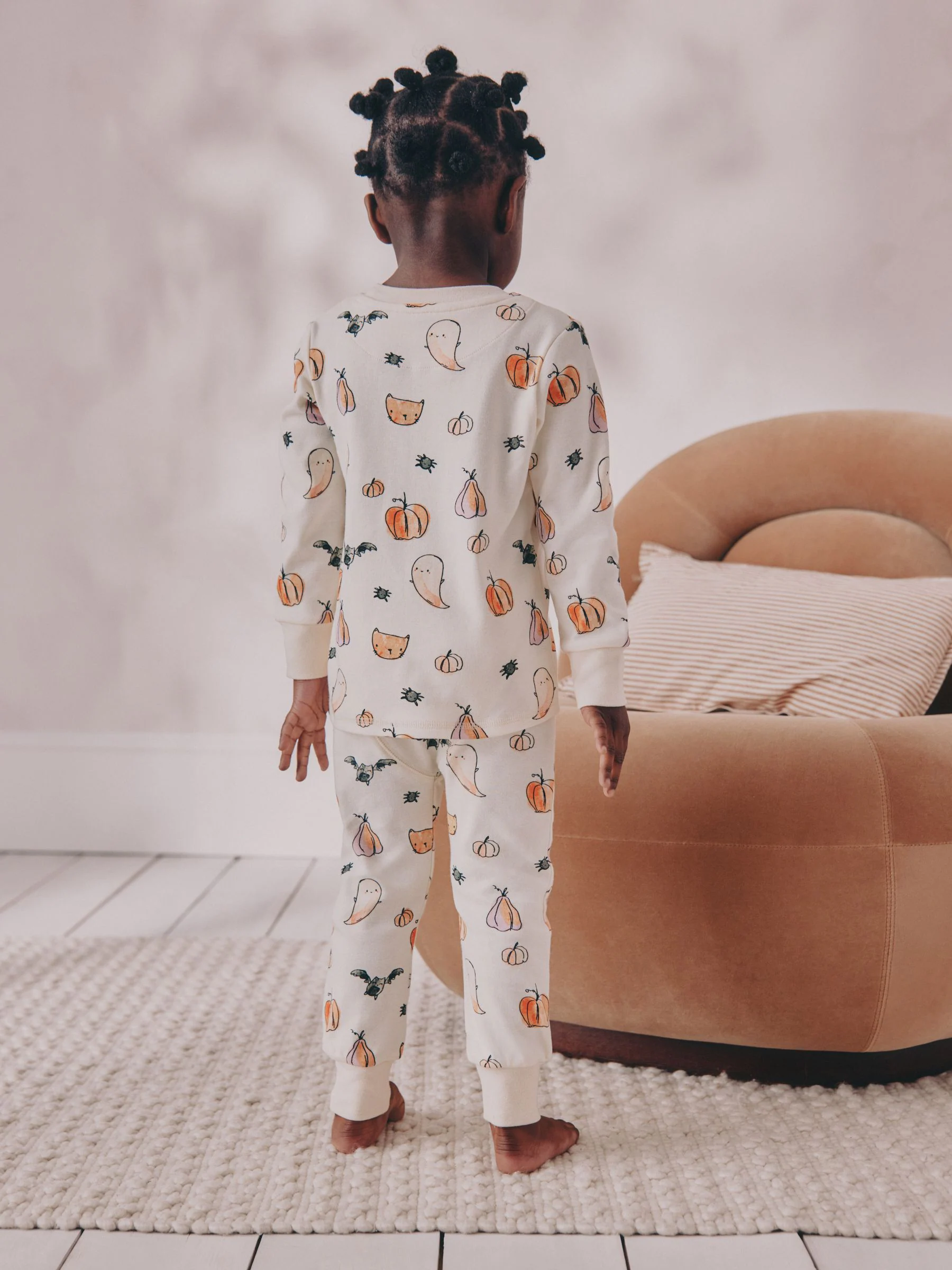 Ecru witte pompoenprint - Halloween behaaglijke pyjama (9mnd-12jr)