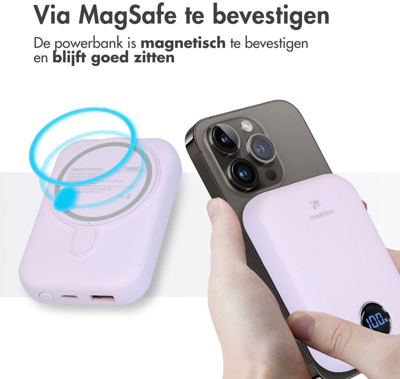 iMoshion - MagSafe Powerbank - Lila - 10.000 mAh - Draadloze Powerbank