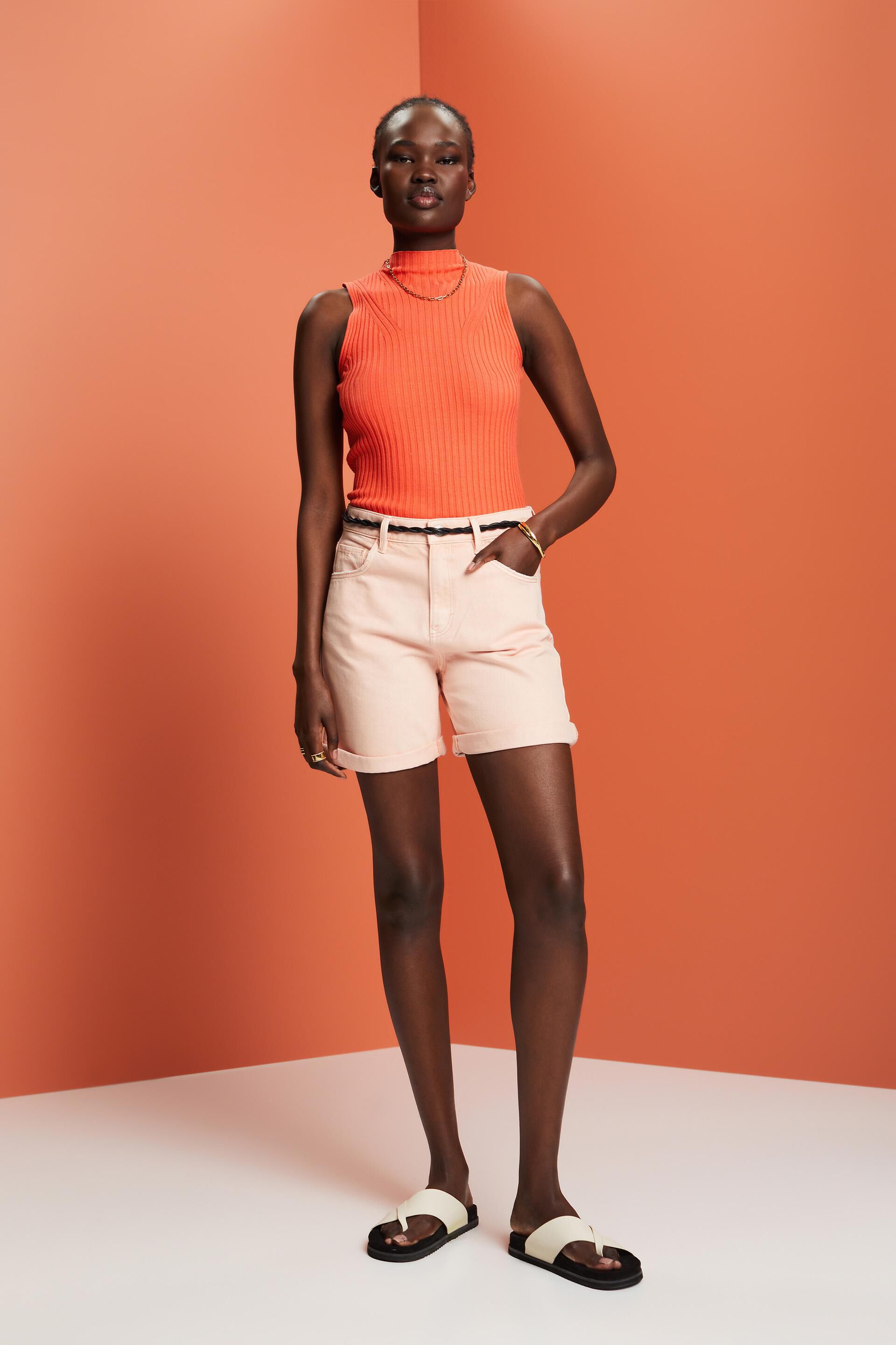 Short en jean à taille haute et bord roulotté