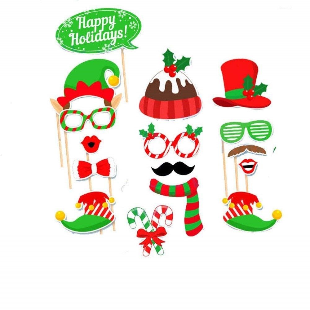 (32er Set) Photo Booth Fotorequisiten Party Foto Accessoires Dekorationen für lustige Bilder - Weihnachten