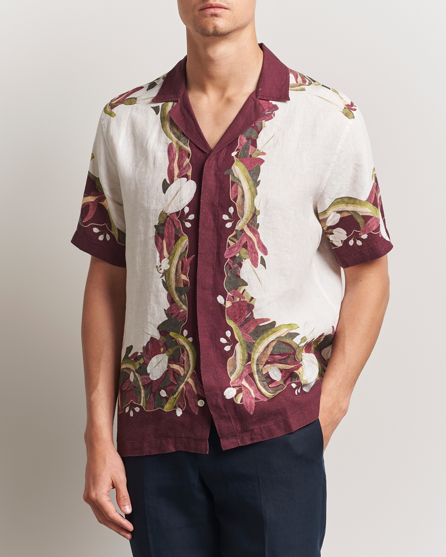 Orlebar Brown Maitan Orchis Short Sleeve Linen Shirt Damson