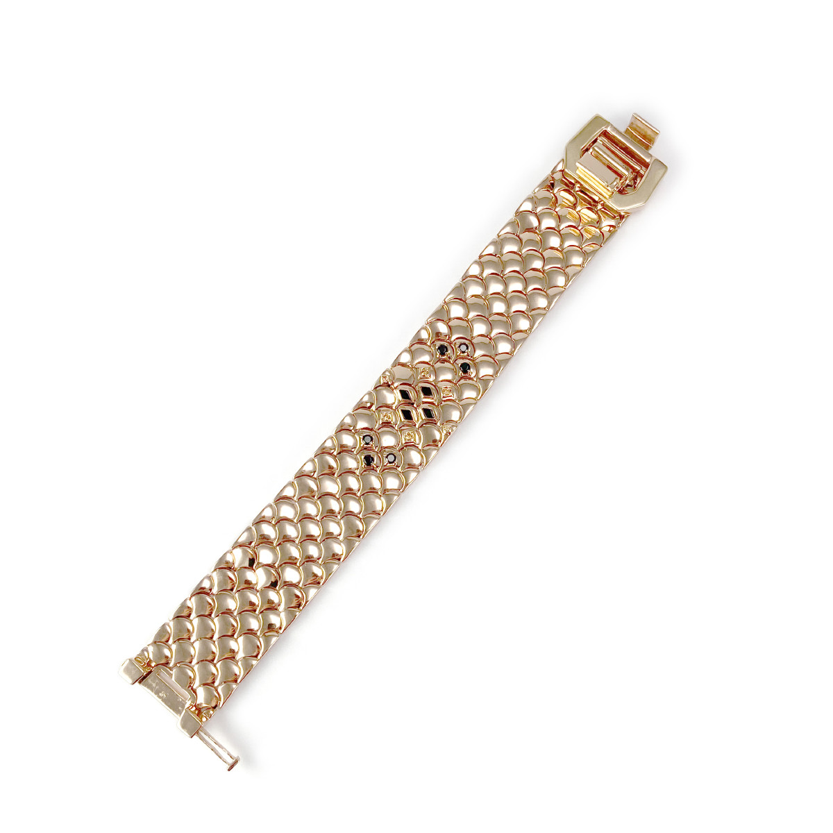 Bracelet d'occasion doré rose spinelles zirconias acrylique 19 cm