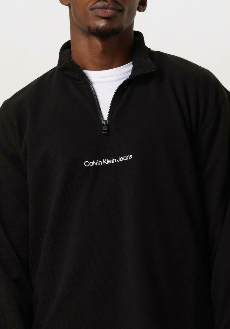 CALVIN KLEIN zwarte calvin klein sweater instit half zip ottoman tee