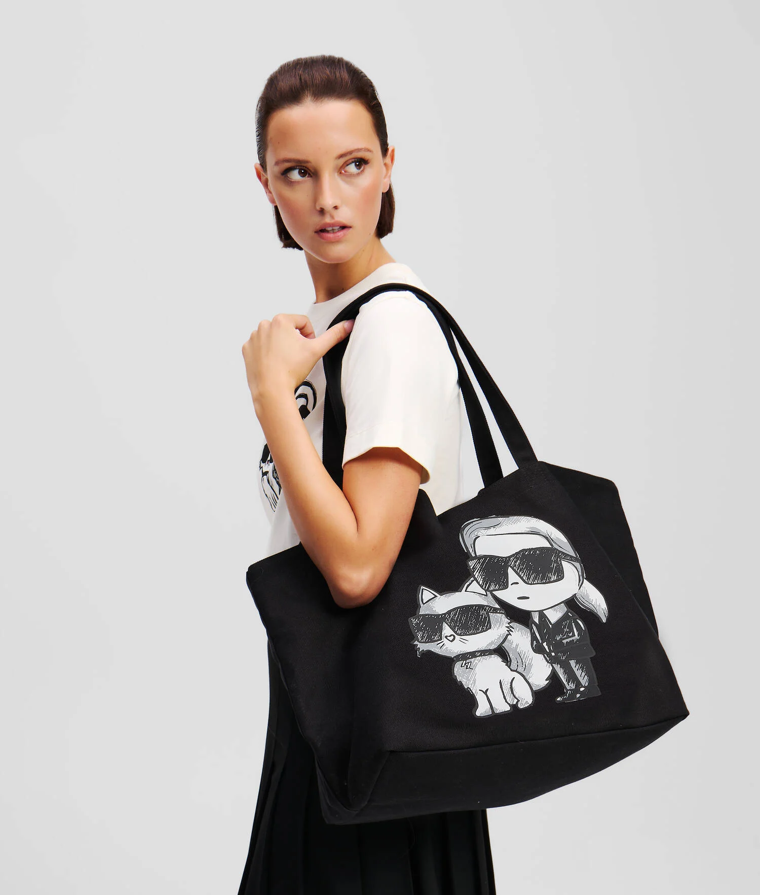 SAC CABAS IKON KARL & CHOUPETTE - Noir/Blanc