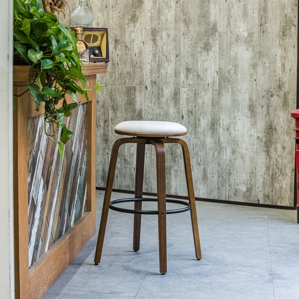Set van 2 barkrukken in essen en beige fluweel