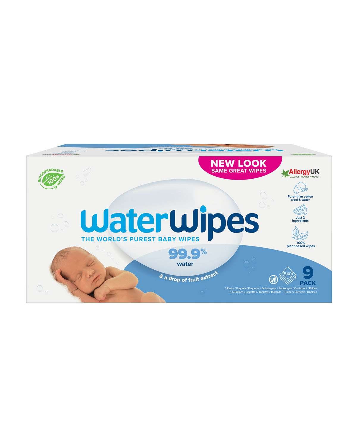 Våtservietter – 100% Naturlig – Duftfrie – 9x60stk