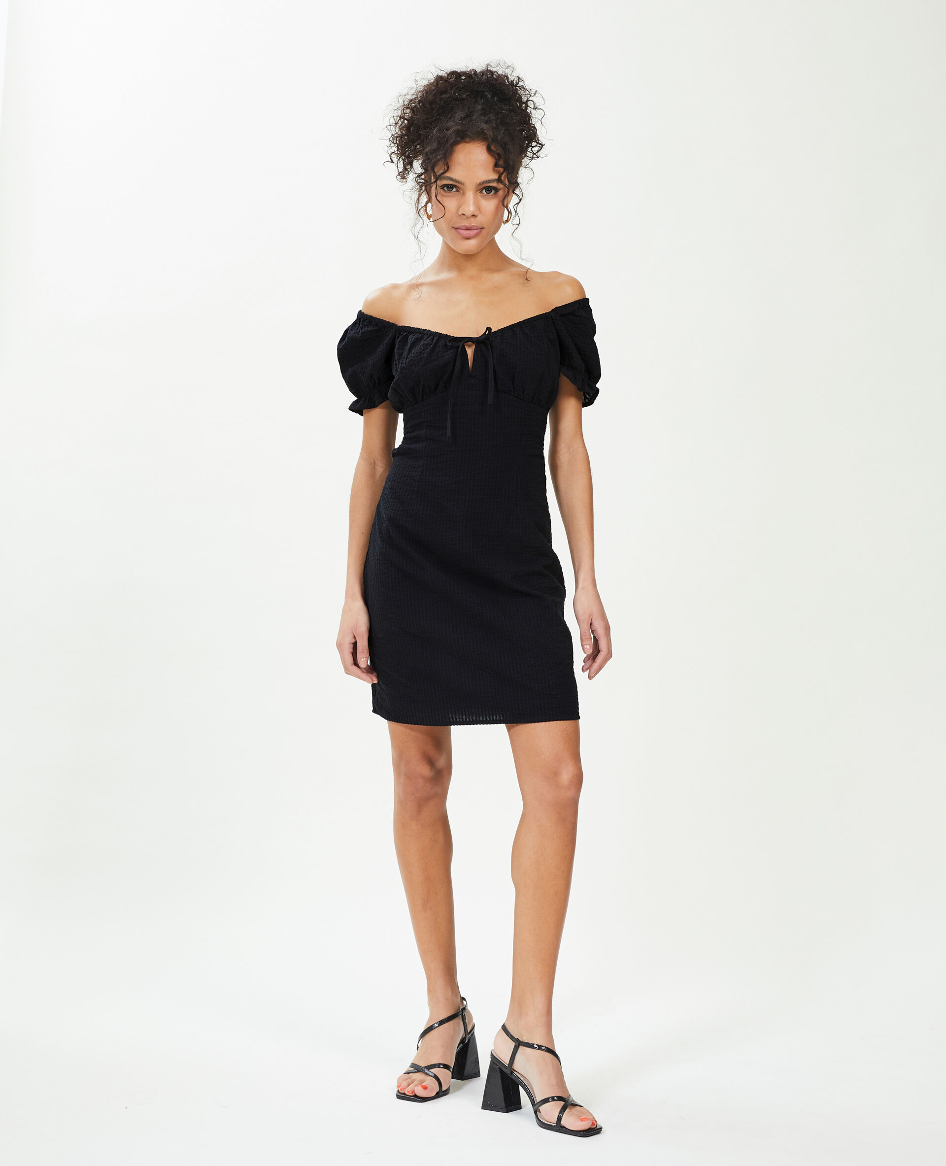 Robe courte dos-nu avec laçage - Noir