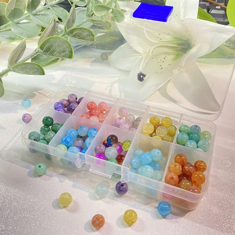 (200er Set) 8mm Gesprenkelte Glas Perlen DIY Bastel Schmuck Runde Zwischenperle für Armband / Kette - Assortiert