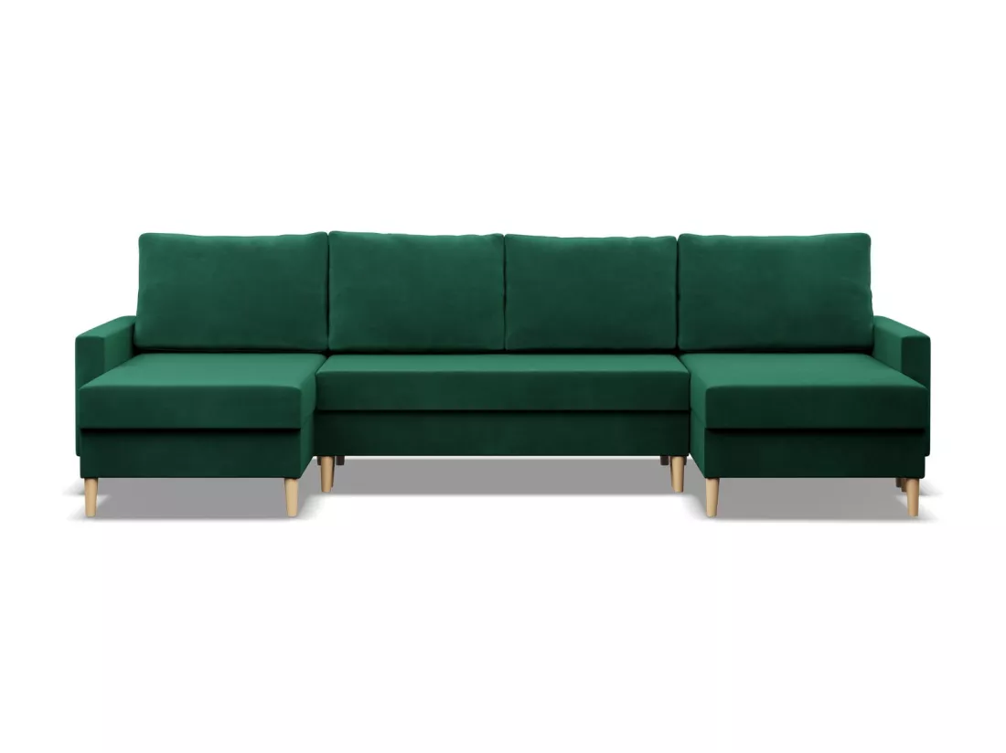 Grand Canapé d'angle en U avec fonction sommeil, Coussin réversible, Bonell, Vert