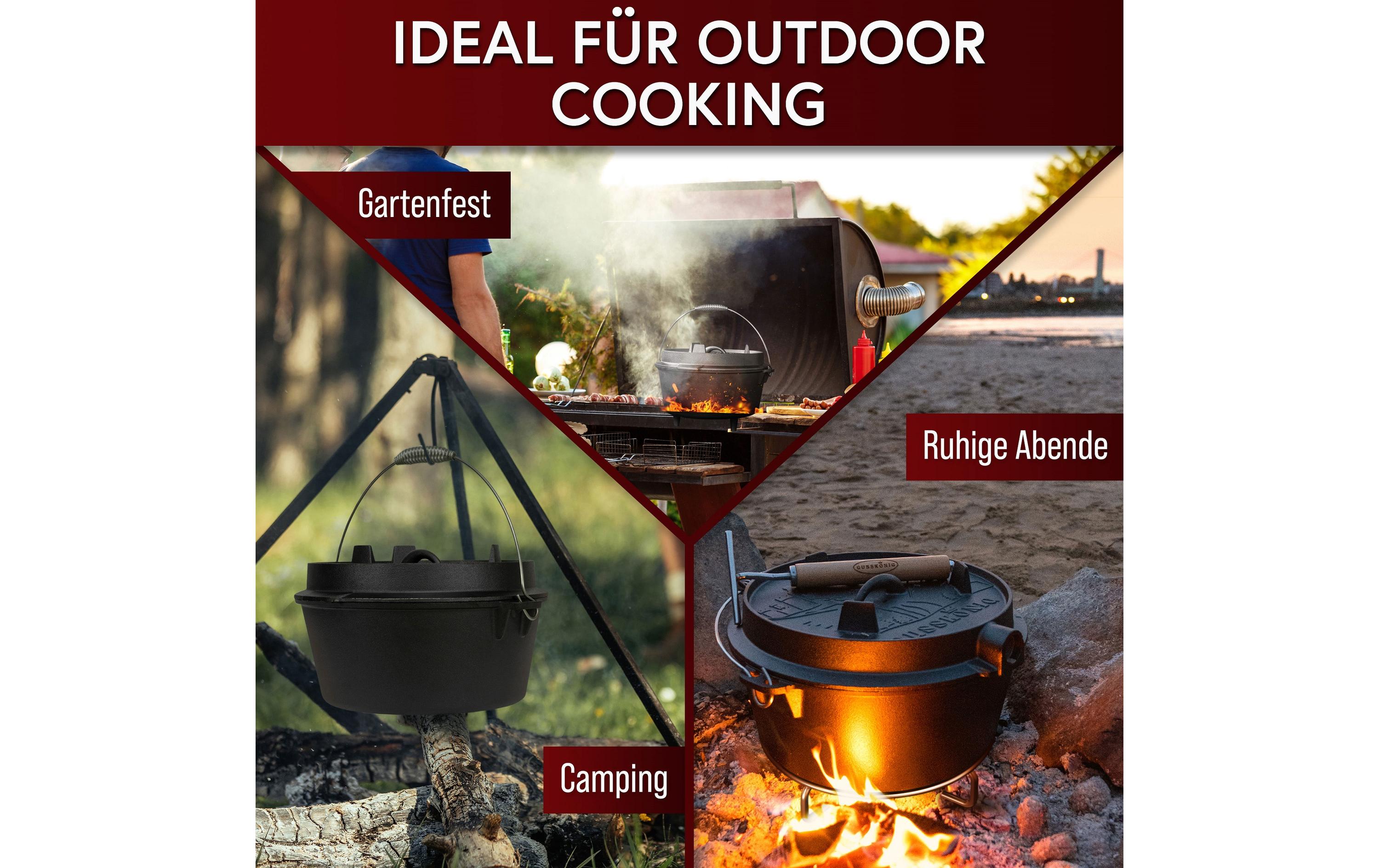 Dutch Oven Set 4.5 l mit Heber, Bürste, UntersetzerDutch Oven Set mit 2in1 Deckelheber, Reinigungsbürste und Untersetzer